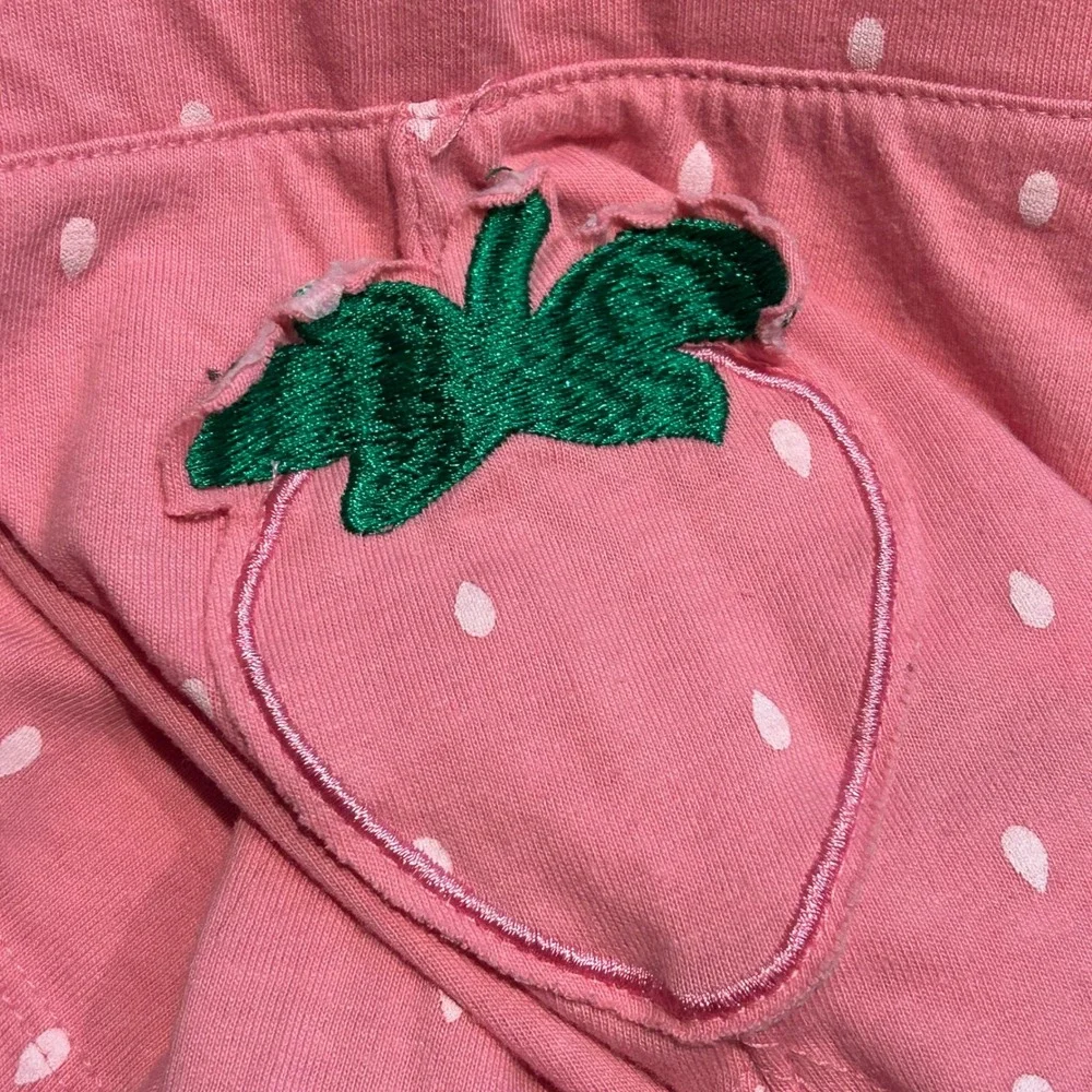 Girls Pink Strawberry Print Jersey Shorts‎ Size 4 XS Fruit Pocket